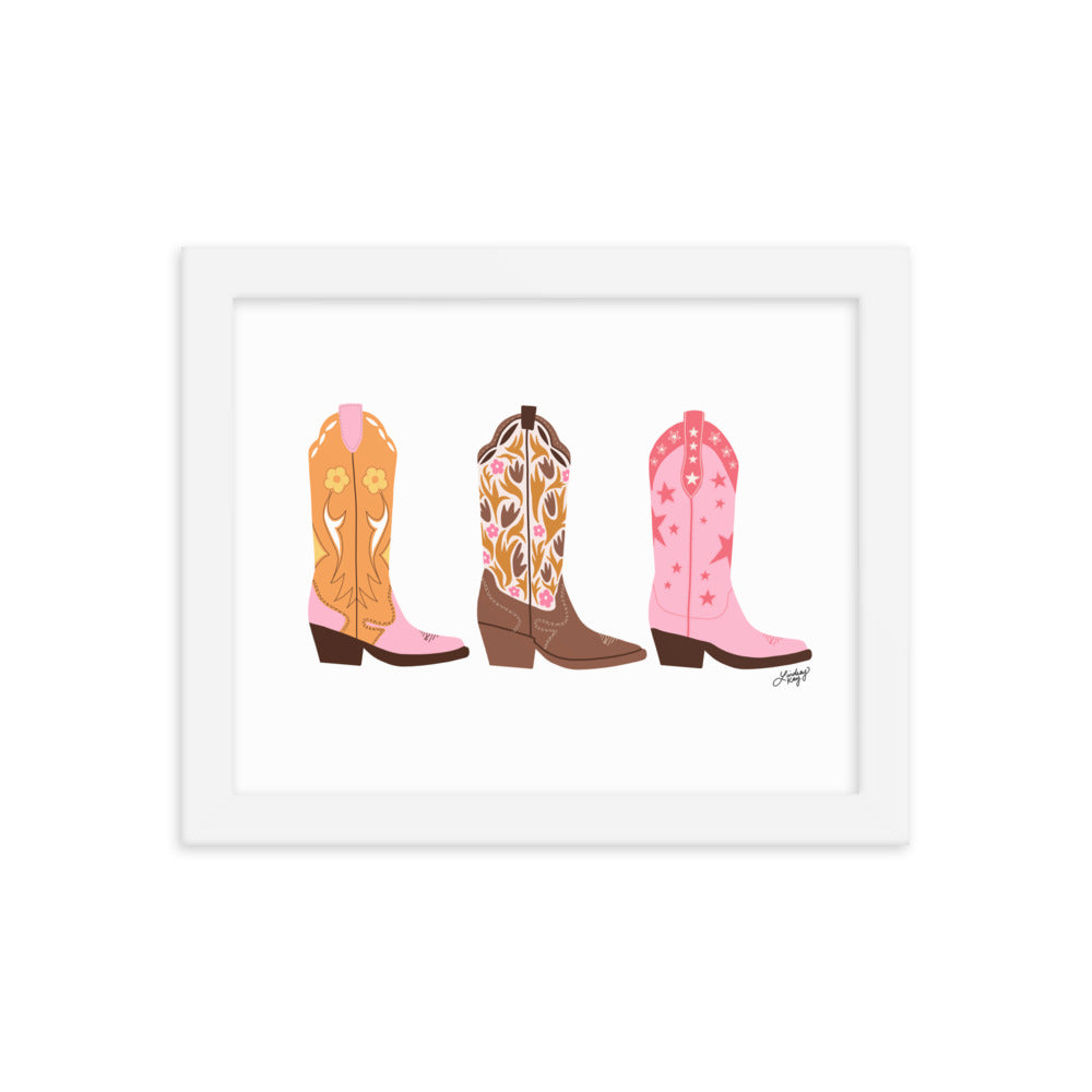 Cowboy Boots Illustration - Framed Matte Print